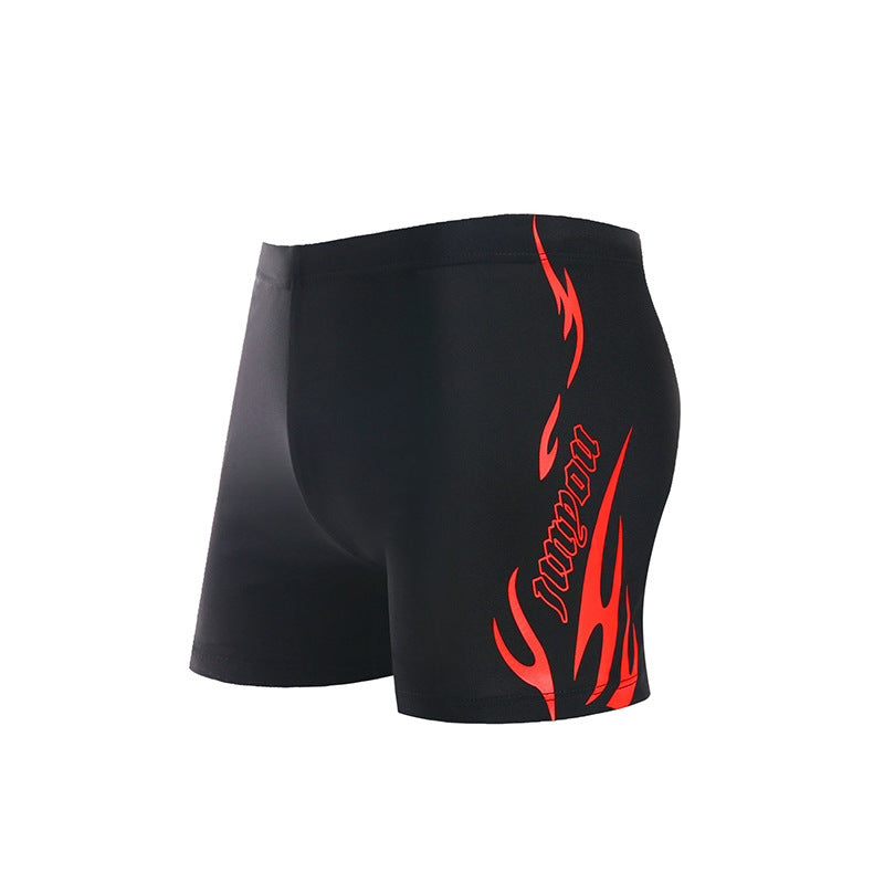 Adult Men's Professional Swim Gear Set - Flame Print Swim Trunks & Cap