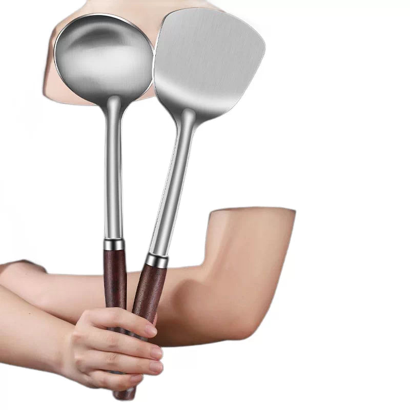 Stainless Steel Utensil Set - Heavy-duty Construction, Heat-proof Handles, For Stir-frying, Cooking, and Serving (