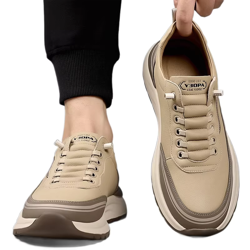 Men's Casual Sneakers - Thick Sole, Waterproof Leather, Slip-on Design, Lightweight & Comfortable