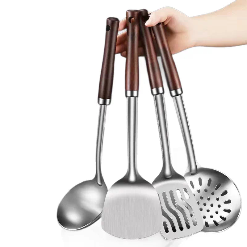 Stainless Steel Utensil Set - Heavy-duty Construction, Heat-proof Handles, For Stir-frying, Cooking, and Serving (