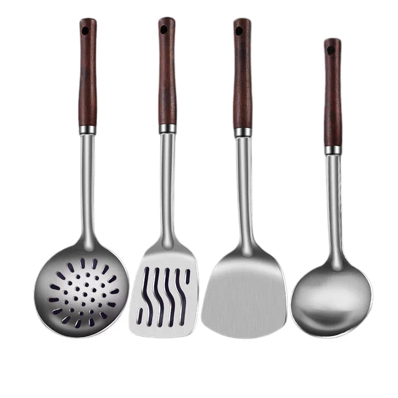 Stainless Steel Utensil Set - Heavy-duty Construction, Heat-proof Handles, For Stir-frying, Cooking, and Serving (
