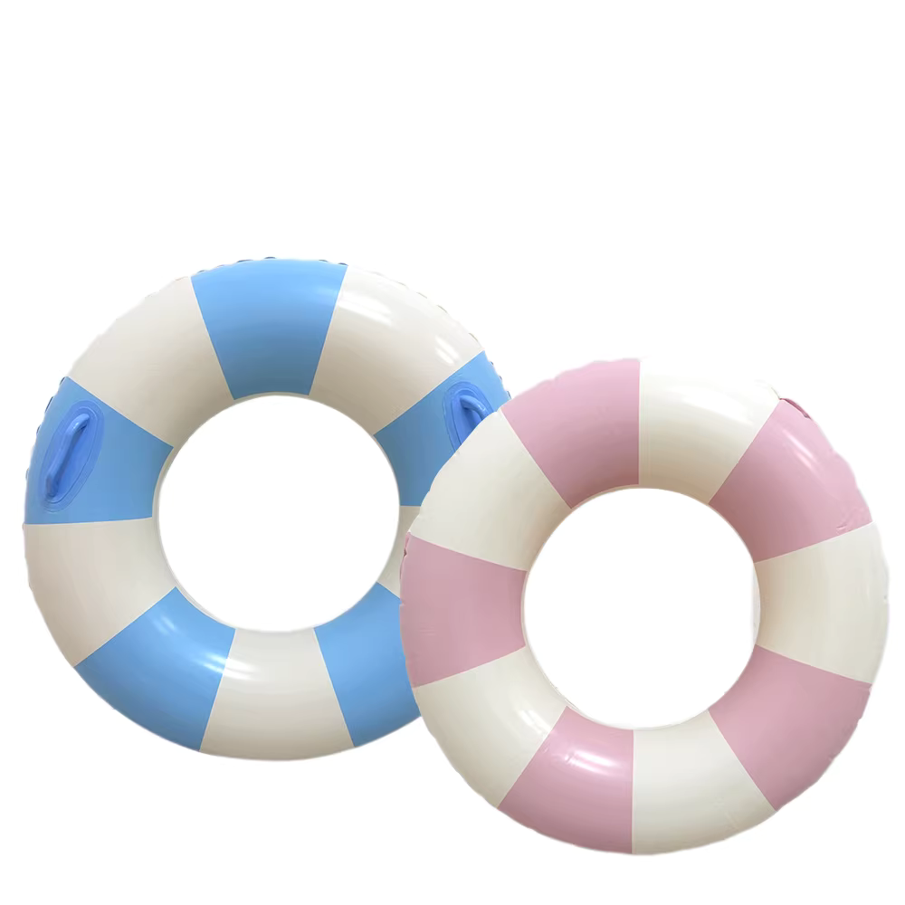 Adult Retro Striped Swimming Ring - Double-sided Inflatable with Thick Handle