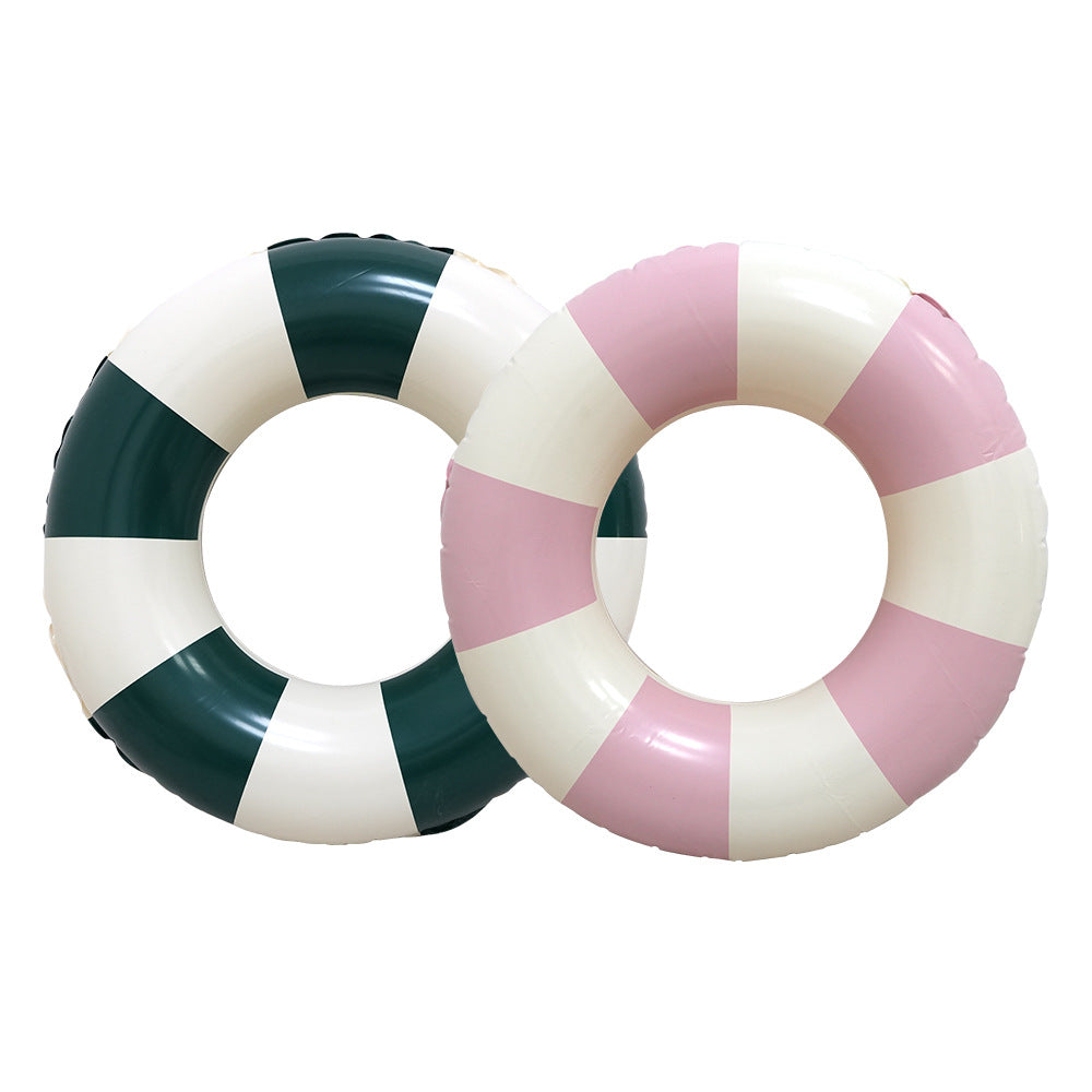 Adult Retro Striped Swimming Ring - Double-sided Inflatable with Thick Handle