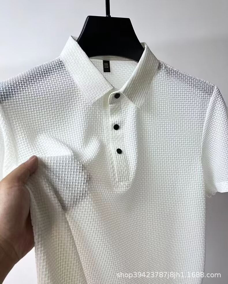 Men's Ice Silk Knitted Polo Shirt - Quick-dry & Drapey, Casual & High-end