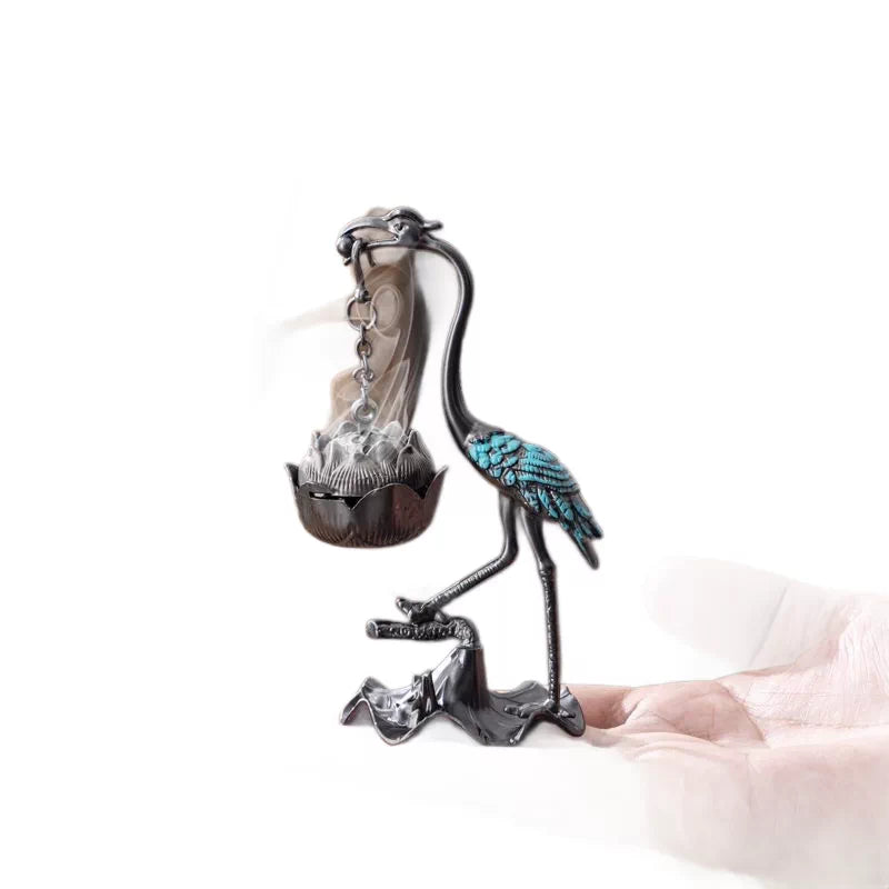 Creative Little Crane Incense Burner - Lotus Hanging Style, Cloud Pattern, For Home Decor & Indoor Use