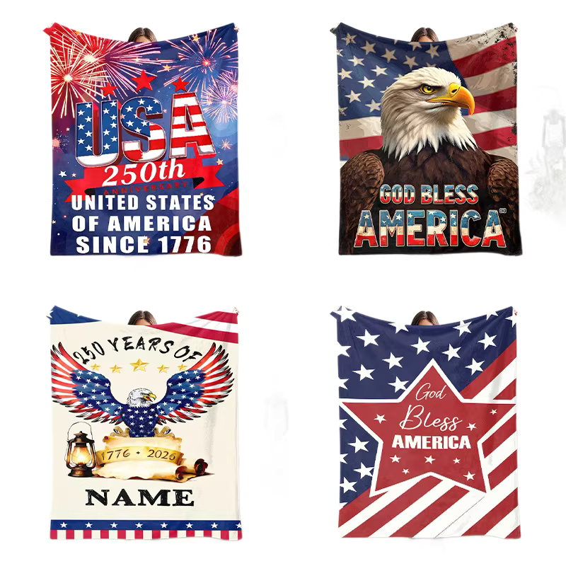 250th Anniversary Flannel Blanket - USA, Thick & Warm, For Office, Room, and Nap