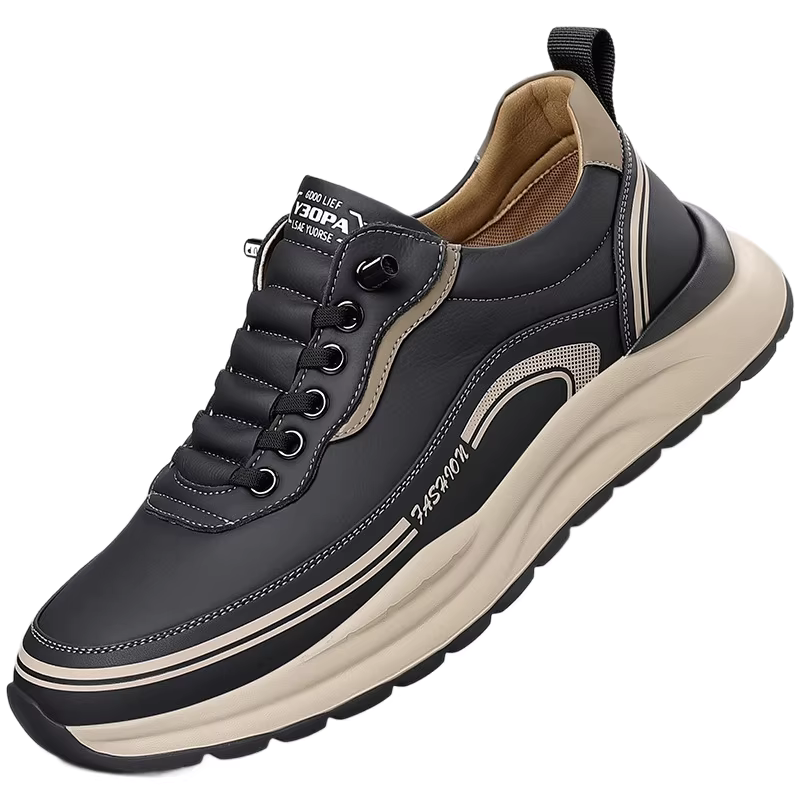 Men's Casual Sneakers - Thick Sole, Waterproof Leather, Slip-on Design, Lightweight & Comfortable