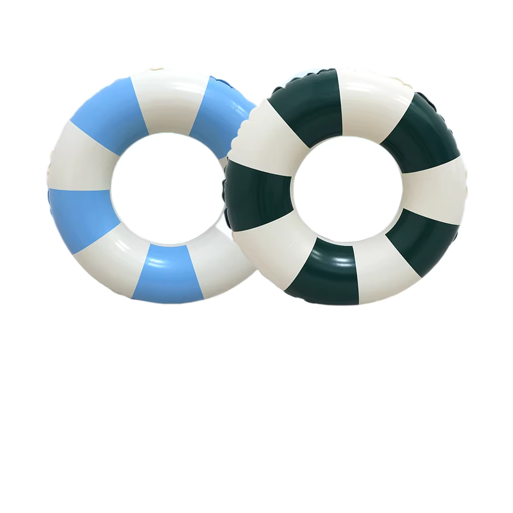 Adult Retro Striped Swimming Ring - Double-sided Inflatable with Thick Handle