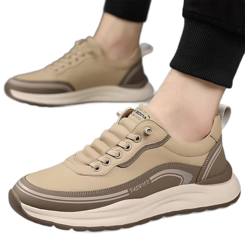 Men's Casual Sneakers - Thick Sole, Waterproof Leather, Slip-on Design, Lightweight & Comfortable