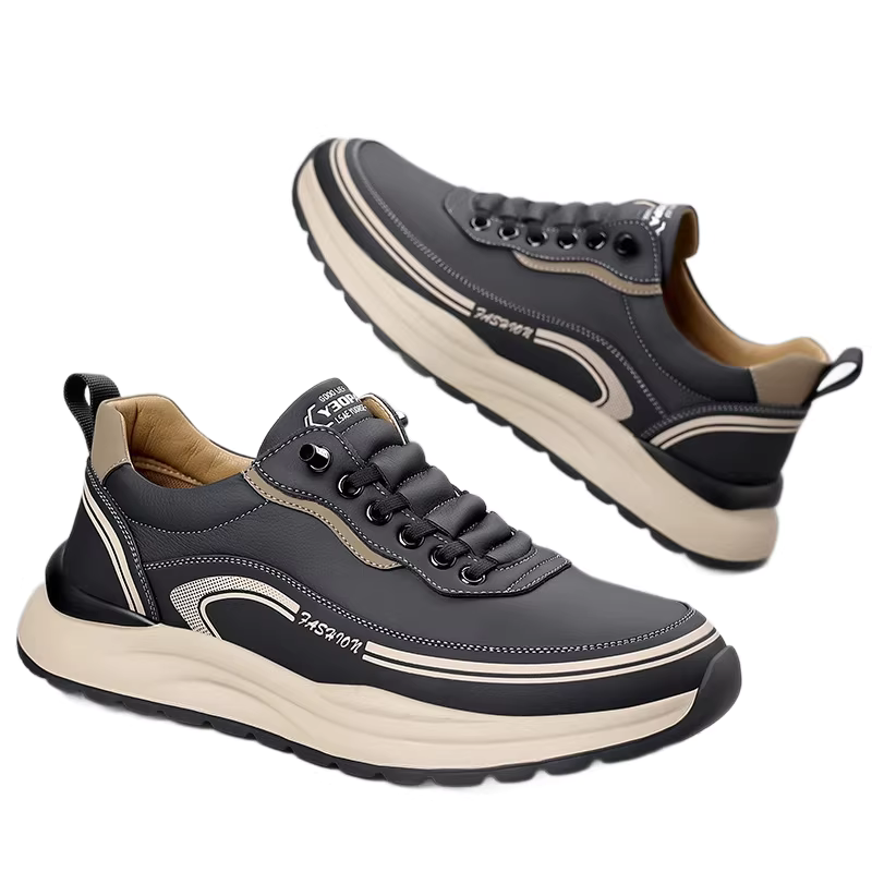 Men's Casual Sneakers - Thick Sole, Waterproof Leather, Slip-on Design, Lightweight & Comfortable