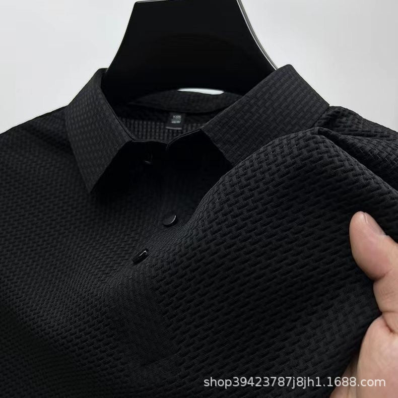 Men's Ice Silk Knitted Polo Shirt - Quick-dry & Drapey, Casual & High-end
