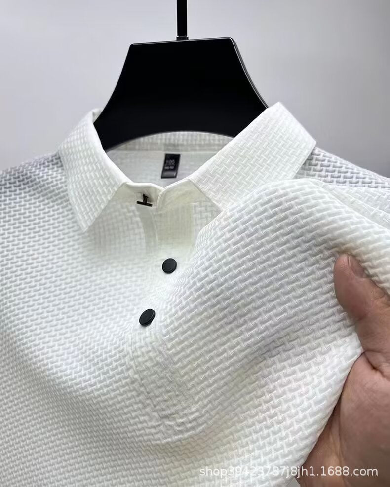 Men's Ice Silk Knitted Polo Shirt - Quick-dry & Drapey, Casual & High-end