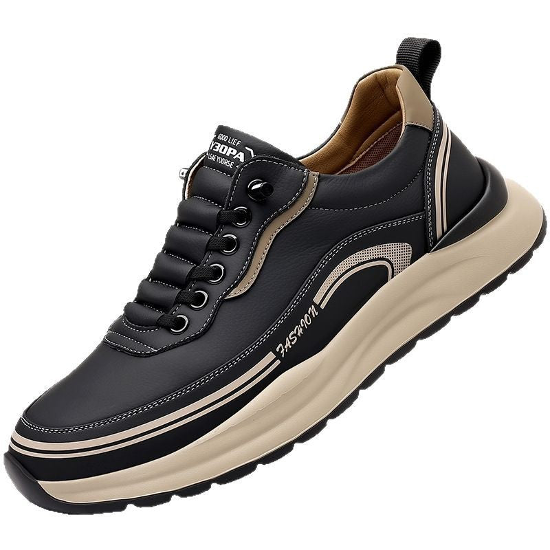 Men's Casual Sneakers - Thick Sole, Waterproof Leather, Slip-on Design, Lightweight & Comfortable